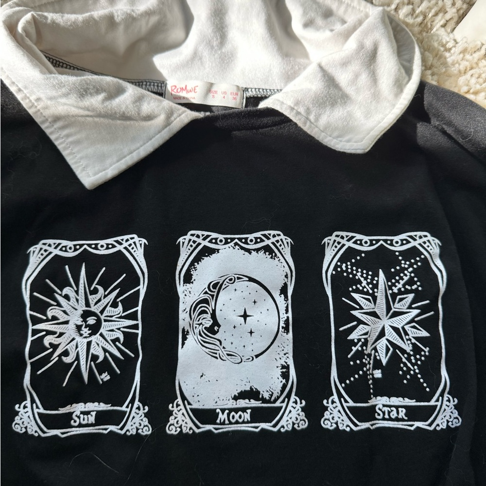 Sun moon star Romwe unique vintage, long sleeve schoolgirl crop top. Siz… - Picture 2 of 4